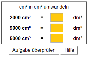 Das Volumen in mm³, cm³, dm³ und Liter berechnen.