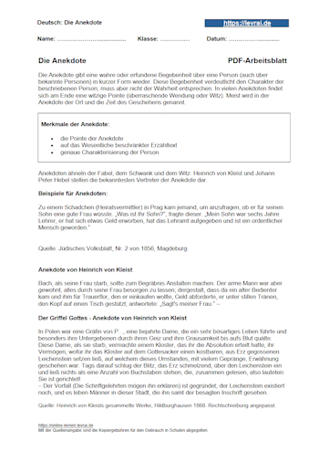 Arbeitsblatt für die Anekdote.