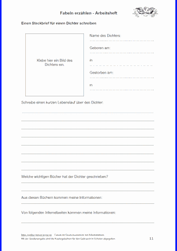 Lebenslauf eines Fabeldichters aufschreiben - Arbeitsblatt