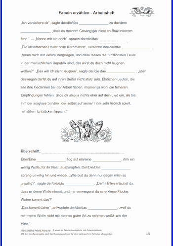 Überschriften und Tiere einer Fabel zuordnen - Arbeitsblatt