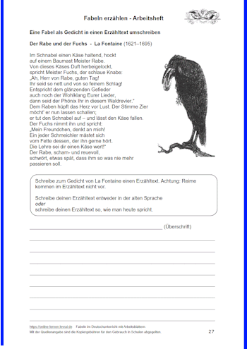 Eine Fabel (Der Rabe und der Fuchs) zu einem Erzähltext umschreiben
