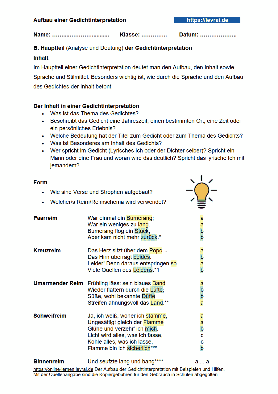 Den Hauptteil einer Gedichtinterpretation schreiben