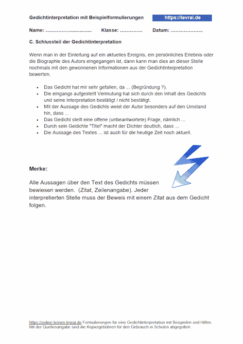 Formulierungen für die Gedichtinterpretation