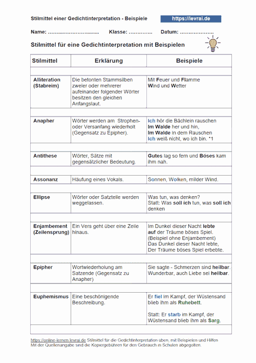 Stilmittel in der Gedichtinterpretation erkennen.