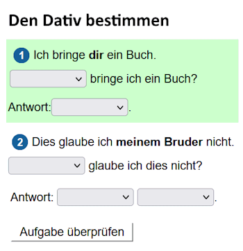 Übungen zum Bestimmen des Dativs.