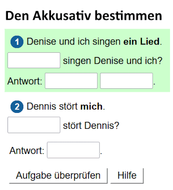 Übungen zum Bestimmen des Akkusativs.