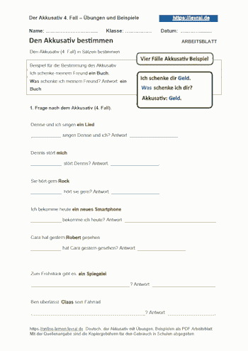 Arbeitsblätter für die vier Fälle.