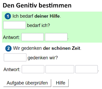 Übungen zum Bestimmen des Genitivs.