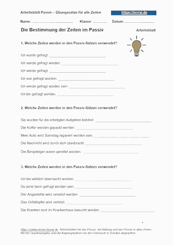 Arbeitsblatt für Passiv Übungen in allen Zeiten