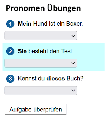 Übungen für das Bestimmen von Pronomen