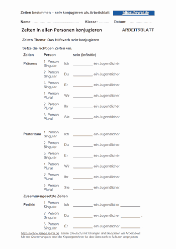 Bestimme alle Zeiten - Arbeitsblatt Deutsch, Grammatik