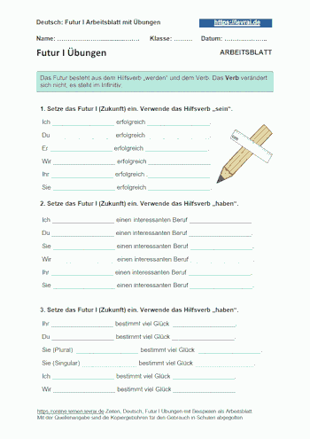 Arbeitsblatt für Übungen im Futur I