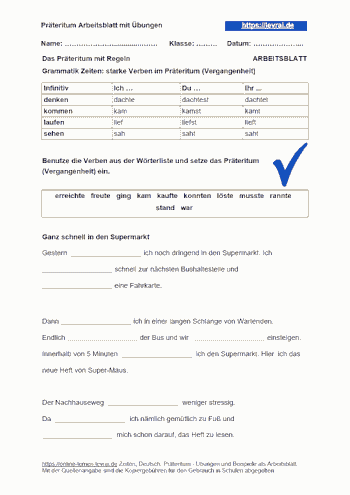 Präteritum Arbeitsblatt mit Übungen
