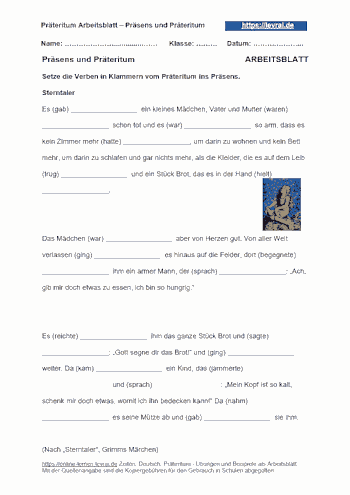 Präteritum Arbeitsblatt mit Übungen