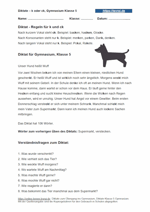 Diktat für das Gymnasium Klasse 5.