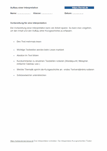 Arbeitsblatt und Übungsblatt 2 für die Inhaltsangabe