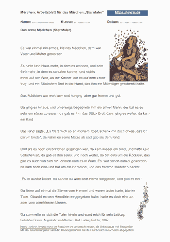 Arbeitsblätter für Märchen im Unterricht.