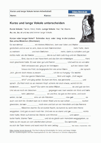 Kurze und lange Vokale mit einem Arbeitsblatt unterscheiden.