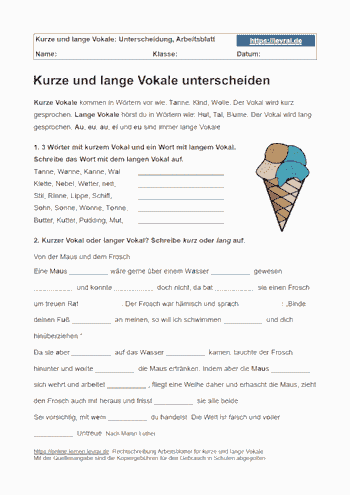 Kurze und lange Vokale mit einem Arbeitsblatt unterscheiden.
