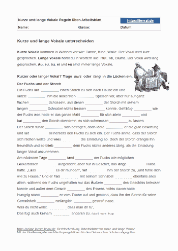 Kurze und lange Vokale mit einem Arbeitsblatt unterscheiden.