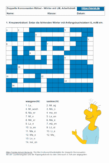 Übungen zu doppelten Konsonanten.
