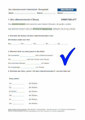 Silbentrennendes h mit online Übungen und Beispielen lernen.