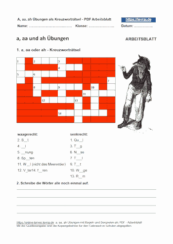 Übungen zu a, aa und ah mit Regeln und Beispielen.