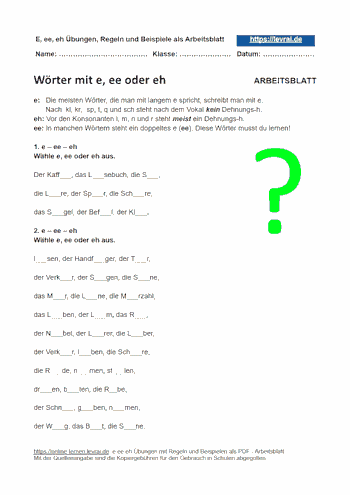 e, ee und eh Übungen