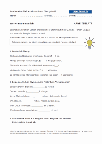Arbeitsblatt für ie und ieh.