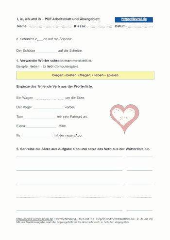Arbeitsblatt für i, ie und ieh als Übungsblatt.