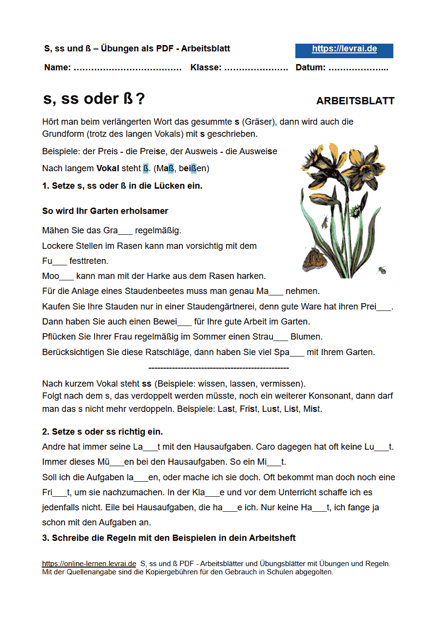 S Ss Arbeitsbl tter