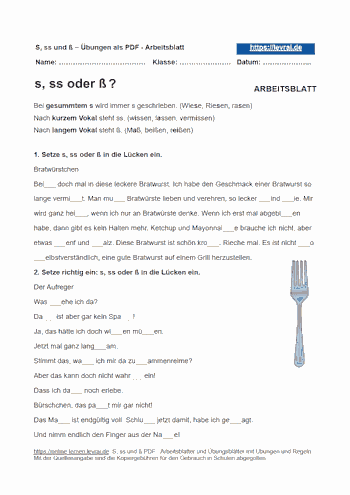 Arbeitsblatt für s und ss. Wann schreibt man s und ss?