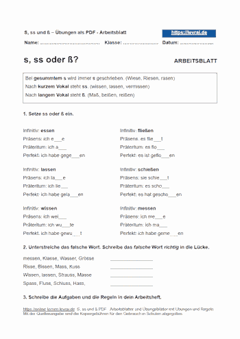 Arbeitsblätter: s, ss oder ß? Wann schreibt man s, ss oder ß?