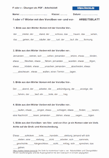 Wann schreibt man f und wann v Arbeitsblatt mit Lösung?