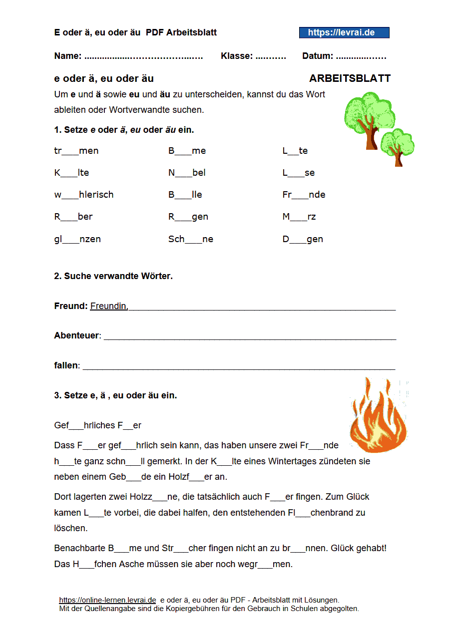  E oder ä, eu oder äu Arbeitsblatt und Übungsblätter Bildidee 