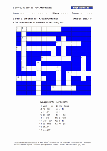 e oder ä, eu oder äu als Arbeitsblatt