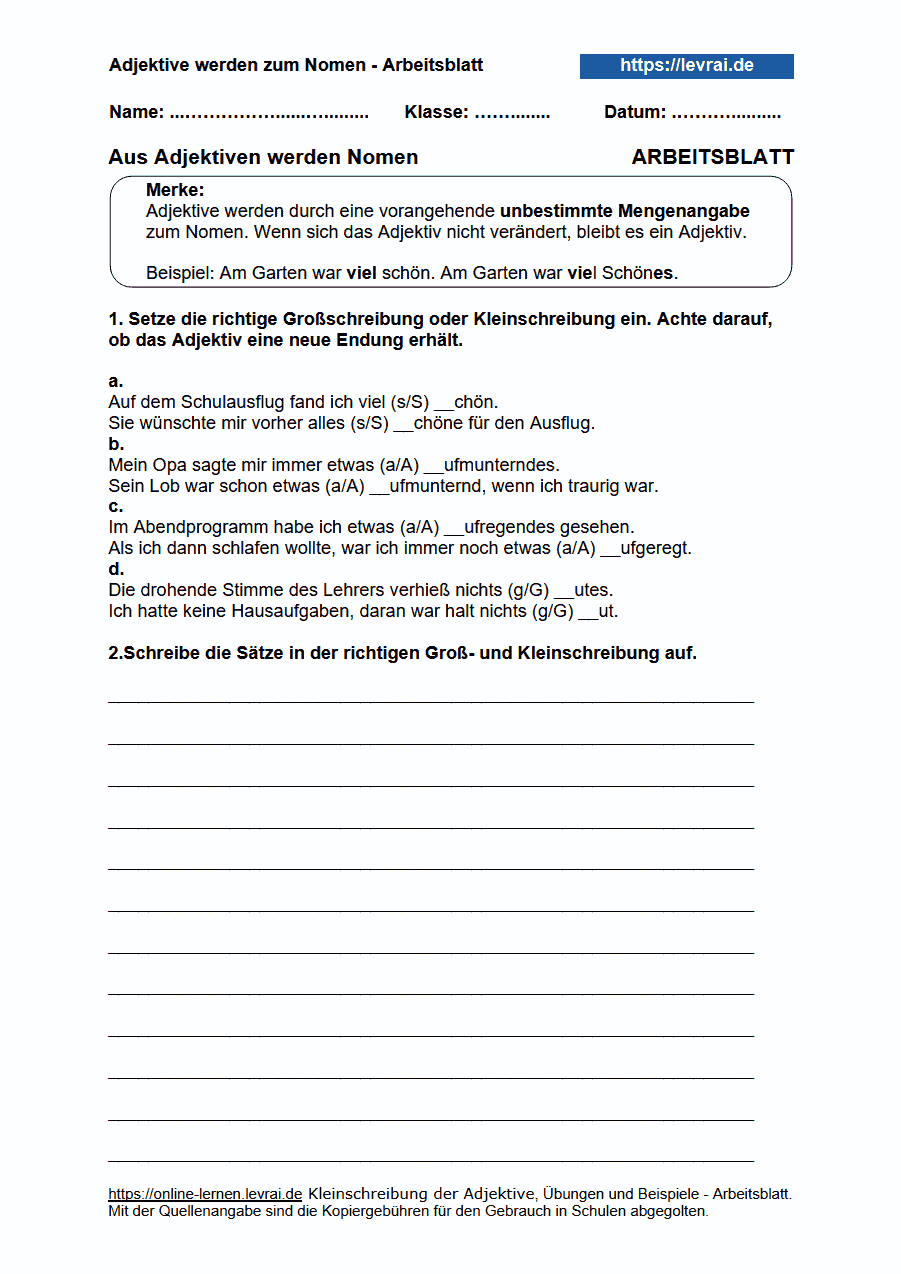 Adjektive Arbeitsblätter