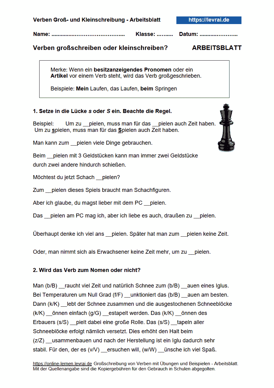 Verben Arbeitsblätter