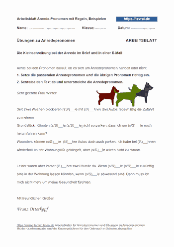 Die Groß- und Kleinschreibung von Anredepronomen als Arbeitsblatt.