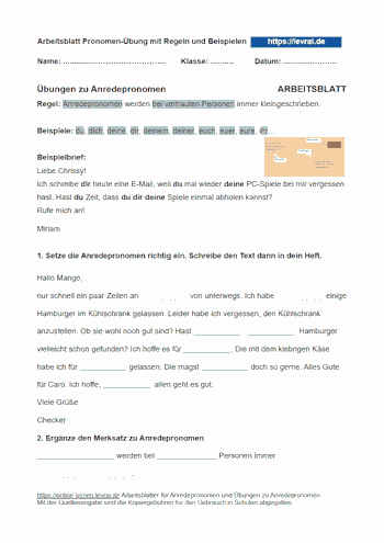 Arbeitsblätter zur Groß- und Kleinschreibung von Anredepronomen.