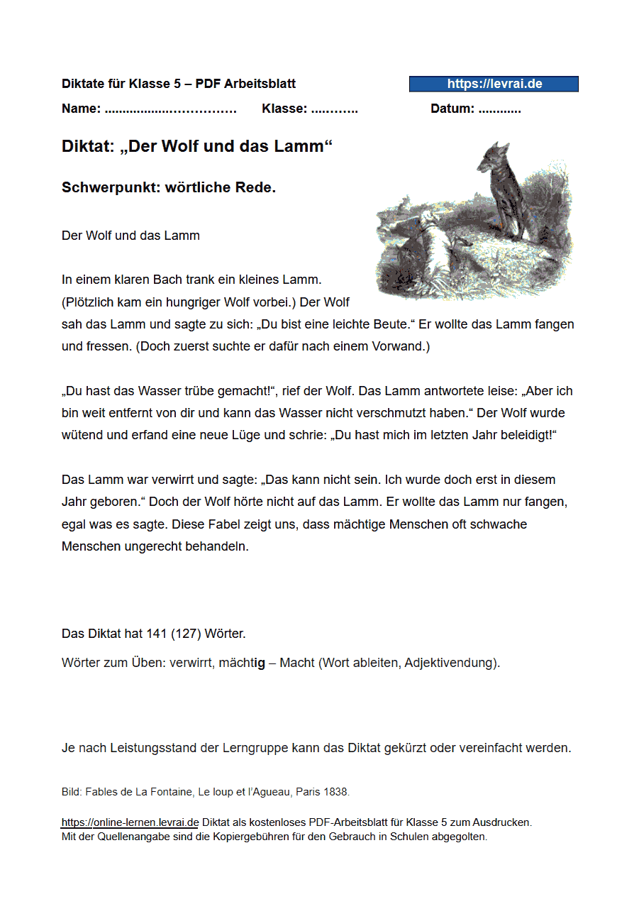 Diktat Klasse 5