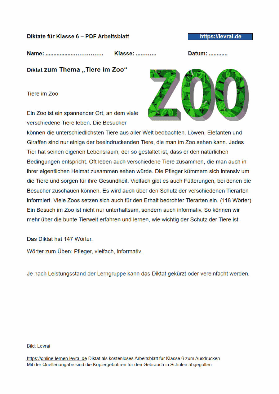 Deutsch Diktat Klasse 6 Groß Und Kleinschreibung Diktat Klasse 6