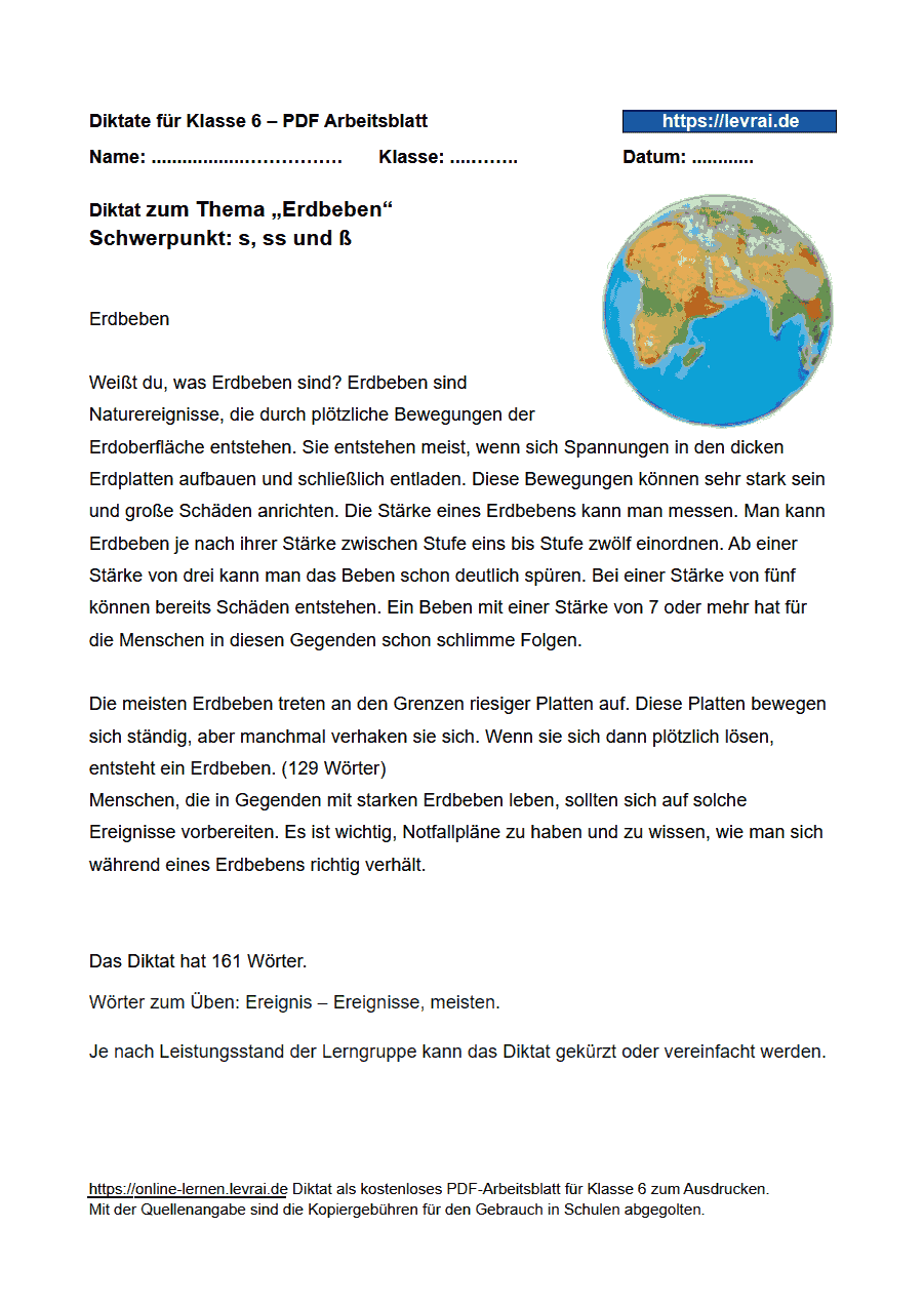 Diktat Klasse 6