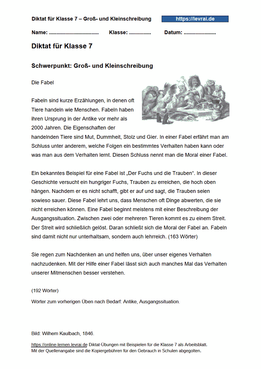 Diktat Zur Groß- Und Kleinschreibung | Diktat Übungen Zum Ausdrucken