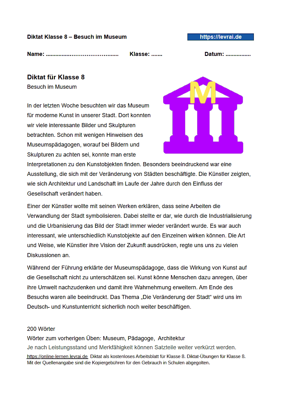 Deutsch Diktat Klasse 8 Groß Und Kleinschreibung Diktat Arbeitsblatt Klasse 8