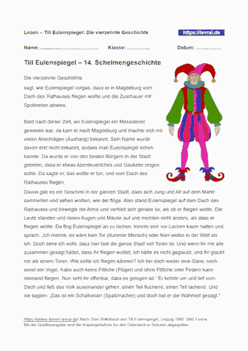 14. Schelmengeschichte von Till Eulenspiegel.