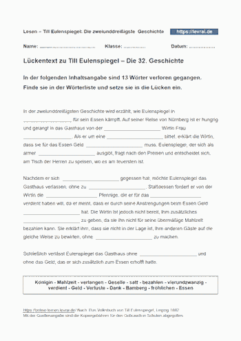 Die 32. Schelmengeschichte als Lückentext.