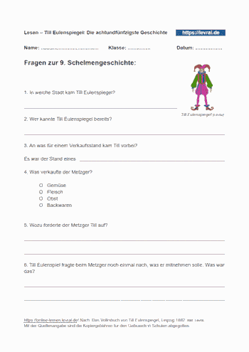 Fragen als 1. Arbeitsblatt für die 58. Schelmengeschichte.