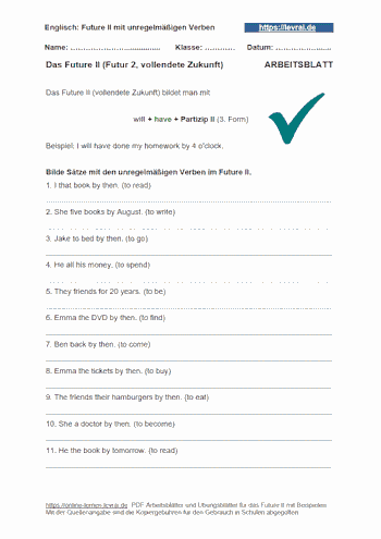 Arbeitsblatt für die Bildung des Future II / will future.