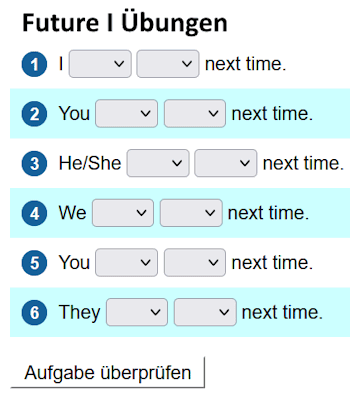 Online-Übungen für die Bildung des Future I/will future.